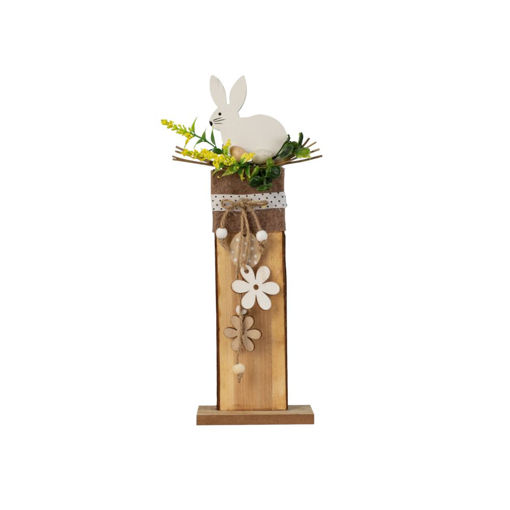 Picture of WOODEN EASTER DECO WITH BUNNY, EGGS AND FLOWERS 30CM